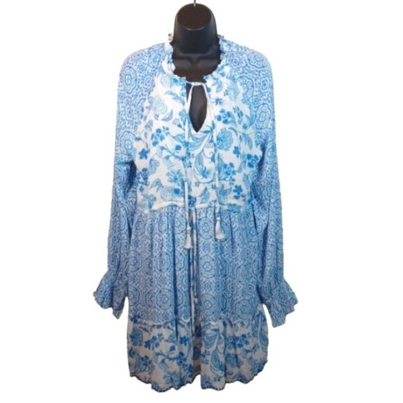 House of Harlow 1960  Floral Blue Tiered mini Dress size Medium - Picture 1 of 11